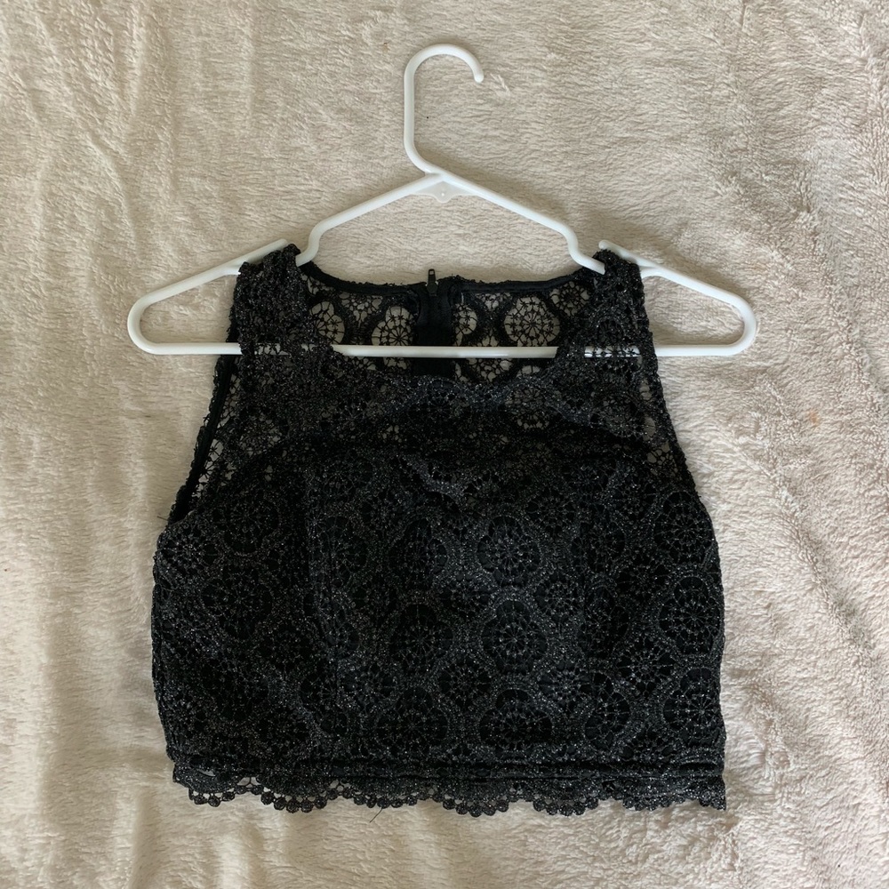 Adorable black glittery Crop Top - sweetheart bra